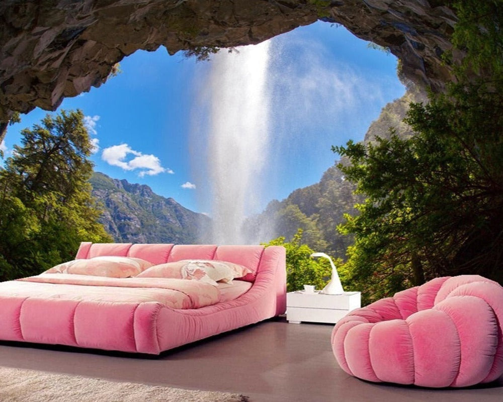 3D Wallpaper Cave Waterfall SKU# WAL0209